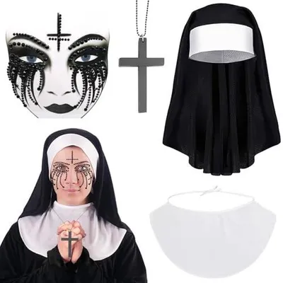 Zdjęcie produktu dla Kostium zakonnica halloween zestaw 4 sztuki damski horror cosplay