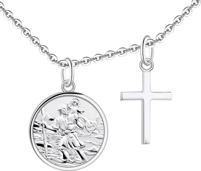 Produktbild von FJ Heiliger Christophorus Kristall Silber Kette/Armband Religiöser Schmuck 925 Sterling Silber Medaillon 06