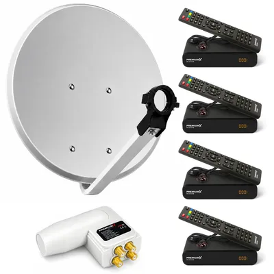 Produktbild von PremiumX 4 Teilnehmer SAT Anlage 80cm Antenne Hellgrau Quad LNB 4x Receiver