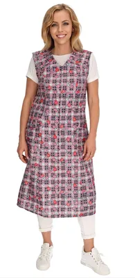 Produktbild von Reißverschluss Kittel RV Hauskleid Baumwolle Schürze Kochschürze, Farbe:rot kariert, Größe:44