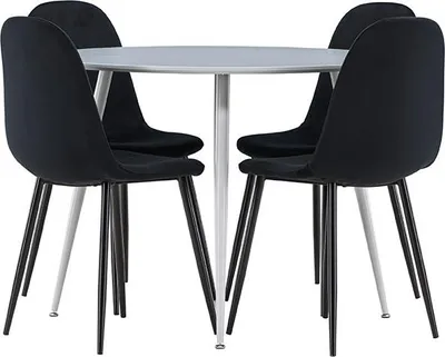 Image de Plaza ensemble pour salle à manger table Ø100cm et 4 chaises velours gris.