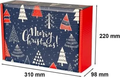 Zdjęcie produktu dla Pudełko Składane Świąteczne Na Prezent 310x220x98mm granat-czerw. F427