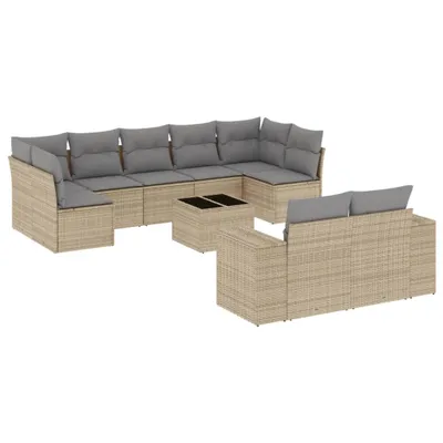 Produktbild von vidaXL 10-tlg. Garten-Sofagarnitur mit Kissen Beige Poly Rattan