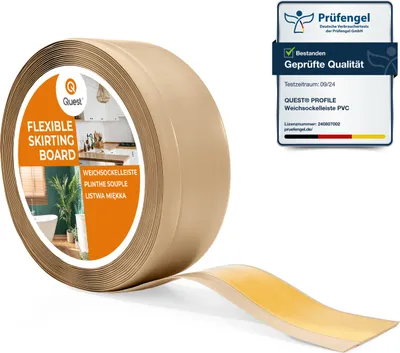 Immagine prodotto di QUEST Battiscopa in PVC 70x20mm, 5m, autoadesivo, battiscopa morbido, flessibile, sabbia