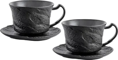 Produktbild von Wilmax Espressotassen mit Untertasse 2er Set Schwarz 75 ml Porzellan WL-661149/AB2