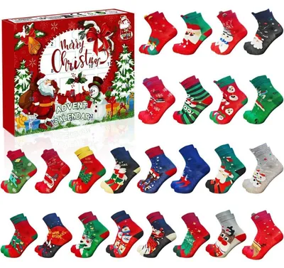 Produktbild von Adventskalender Socken 24 Paar für Damen und Herren Rot Größe 39-45