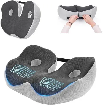 Obrázok produktu pre Unyqoos® Ergonomická sedacia podložka z pamäťovej peny – zmierňuje tlak na kostrč a boky, nastaviteľná šírka, protišmyková a priedušná potiahnutie