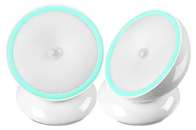 Produktbild von LED Nachtlicht mit Bewegungsmelder 2er Set – Wiederaufladbare Sensorleuchte mit Magnet, 360° drehbare Schrankleuchte für Flur, Treppe, Küche
