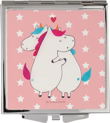 Produktbild von Mr. & Mrs. Panda Kosmetikspiegel Einhorn Mitteilung - Rot Pastell - Geschenk, Liebe, Handspiegel, Einhörner, Schminkspiegel, Kleiner Spiegel, klappbar, Taschenspiegel