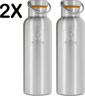 Obrázek produktu pro sada 2 kusů - WILDOR® Nerezová láhev na pití 750 ml - Dvoustěnná izolovaná - Nepropustná - S uzávěrem z nerezové oceli a držadlem na přenášení