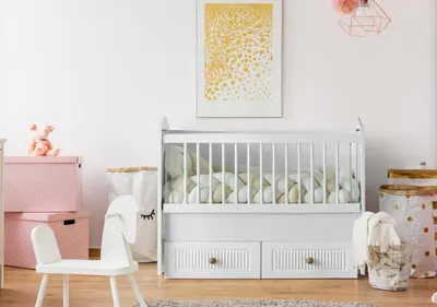 Produktbild von Babybett Weiß Holz Sichere Gitterstäbe Elegante Schubladen Modernes Design
