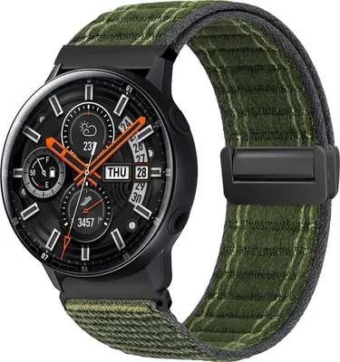 Produktbild von Smartwatch Armband für Samsung Galaxy Watch Active 40mm Nylon Textil Band Ersatzband Wechselband Magnetverschluss flexibel atmungsaktiv Grün Oliv