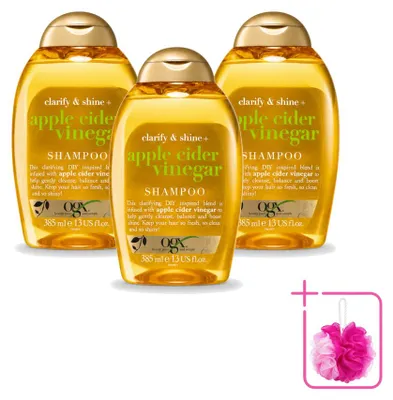 Image de 3 bouteilles de shampooing vinaigre de cidre de pomme OGX Clarify + Shine, 385 ml - Lot de 3