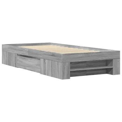 Zdjęcie produktu dla Łóżko 90x190 Szare Jednoosobowe Rama Łóżka ze Stelażem z Szufladami