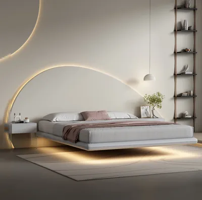 Immagine prodotto di Letto a parete grigio, mobili moderni per la camera da letto, struttura in legno, letti con illuminazione LED