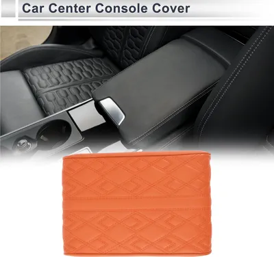 Produktbild von Auto Mittelkonsole Abdeckung Auto Armlehnenabdeckung 12,2"x7,87"x1,97" Orange Nappa Leder, Hochdruckschwamm Diamantmuster
