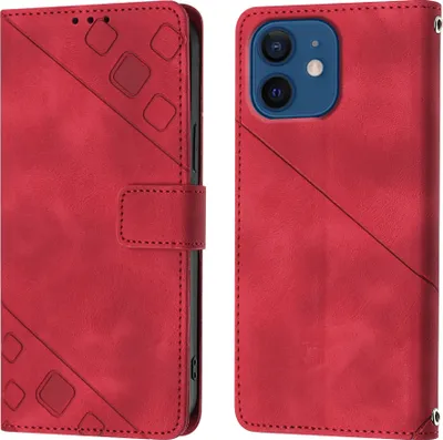 Produktbild von Hülle für iPhone 12 / 12 Pro Prägung Flip Leder Brieftasche Schutzhülle mit Ständer Rot