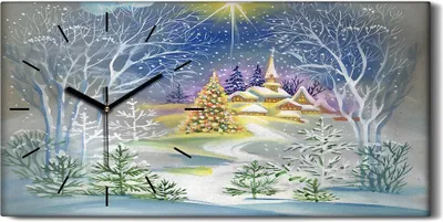Produktbild von Wanduhr Uhr Wandbild Leinwand 60x30 Foto groß Aquarell Winterlandschaft - schwarze Hände