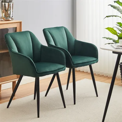 Produktbild von CLIPOP Esszimmerstühle 2er-Set aus Samt,  mit Armlehnen, Polstersitz, Grün