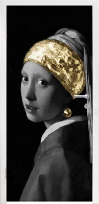 Produktbild von MuchoWow® Türtapete Selbstklebende Türfolie Mädchen mit einem Perlenohrring - Vermeer - Gold 95x235 cm Türposter Türaufkleber Klebefolie Türklebefolie - XXL-Poster - Türtapeten - Türplakaten
