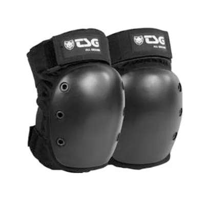 A pair of black knee pads on a white background.