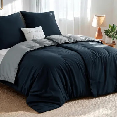 Obrázek produktu pro Sada povlečení 135x200 cm, 4 díly, modrá/šedá, oboustranné povlečení z mikrovlákna se zipem