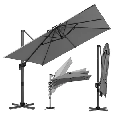 Zdjęcie produktu dla Parasol Izrielar, szary, Ø300 cm – nowoczesny parasol tarasowy z korbą, ochroną przed promieniowaniem UV i stabilnym masztem