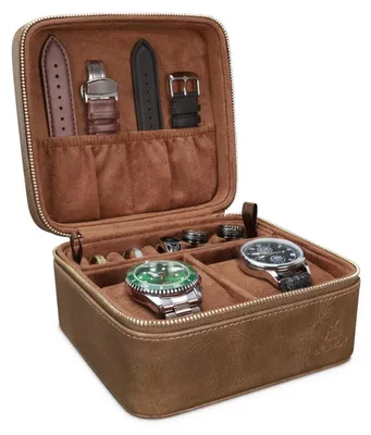 Image de Étui de voyage pour 2 montres avec compartiment pour accessoires, couleur marron