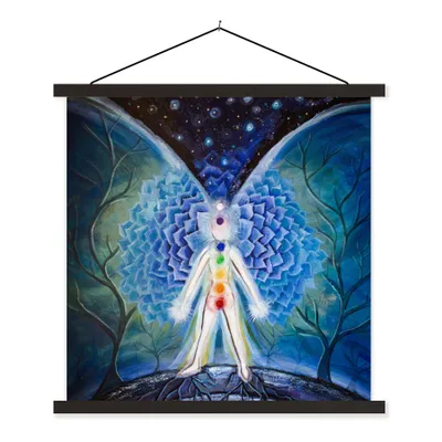 Produktbild von MuchoWow® Textilposter Illustration mit der Energie der sieben Chakren 120x120 cm mit schwarzem Rahmen - Aufhängungsset