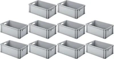 Produktbild von SparSet 10x Eurobehälter mit offenem Griff | HxBxT 22x40x60cm | 38 Liter | Grau | Eurobox, Transportbox, Transportbehälter, Stapelbehälter