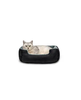 Produktbild von lionto Katzenbett, weiches Kuschelbett mit herausnehmbarem Wendekissen & Anti-Rutsch-Boden, pflegeleicht & modern, 50x37 cm, schwarz/grau