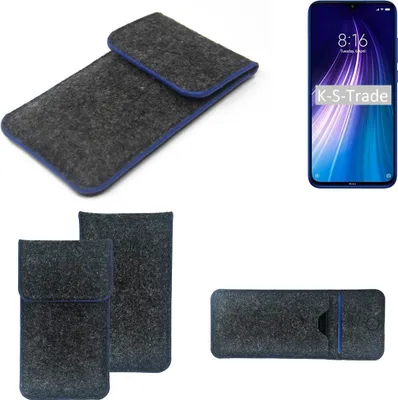 Produktbild von K-S-Trade Handy-Hülle Schutz-Hülle kompatibel mit Xiaomi Redmi Note 8 Filztasche Pouch Tasche Case Sleeve Filzhülle dunkelgrau, blauer Rand