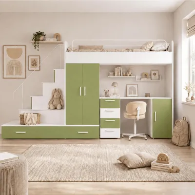 Produktbild von Weißes Kinderset RAJ 5 MAT, Weiß / Olivgrün