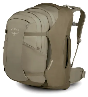 Produktbild von Fairview 55L Damen-Reiserucksack, Handgepäcktasche mit abnehmbarem Tagesrucksack in persönlicher Artikelgröße, Sawdust-Olive Tan