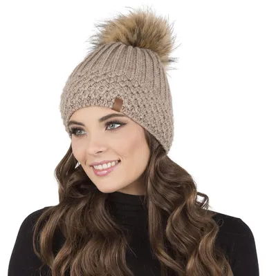 Immagine prodotto di Vivisence cappello con pompon da donna misura universale - copricapo caldo per l'inverno autunno cappello elegante con pompon in Pelliccia sintetica donna cappello classico - beige
