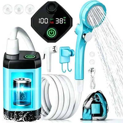 Produktbild von Tragbare Campingdusche Akku mit Pumpe, Camping Dusche Outdoor , Mobile Duschen Außenduschen mit Duschkopf und Schlauch, für Camping Garten Autowaschen