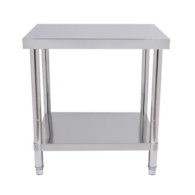 Image de Plateau de table 2 couches en acier inoxydable Table de travail rectangulaire Table de cuisine Table de travail 76*60*80 cm