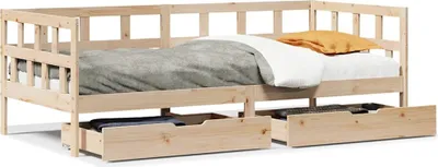 Image de Lit de jour avec tiroirs sans matelas 90x190 cm bois massif