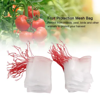 Image de 100pcs Plant Fruit Protection Bags Drawstring Mesh Bag Against Insect Pest Bird Gardening Tools