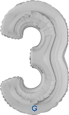 Obrázok produktu pre Obrovské číslo nafukovací balónik 26"/66 cm | Strieborné číslo: 3