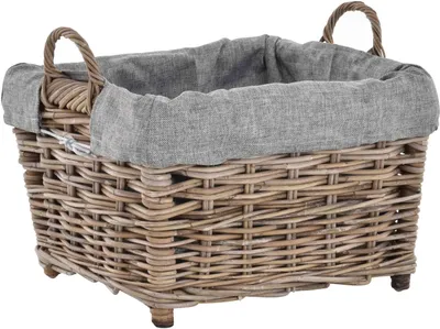 Produktbild von KRINES HOME Rattan Kaminholzkorb Flechtkorb mit Inlett Holzkorb Kaminkorb stabil Korb für Holz (klein, Grau Natur)
