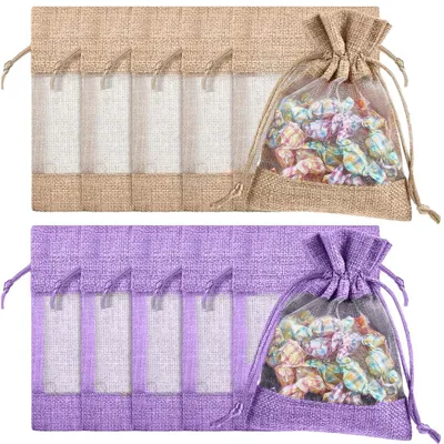 Productafbeelding van Lavendelzakjes - Met trekkoord van katoen en linnen - Voor kruiden en specerijen - 10 stuks, 10x14 cm