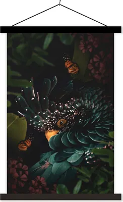 Produktbild von MuchoWow® Textilposter Kakadu - Vogel - Schmetterlinge 60x90 cm mit schwarzem Rahmen - Poster Wohnzimmer