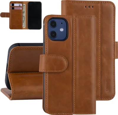 Produktbild von Apple iPhone 12 Mini Brown Book type case - Polyurethanleather