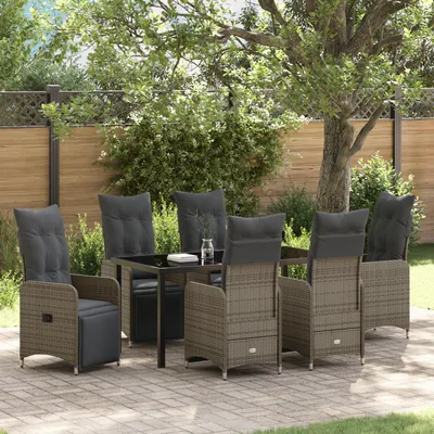 Produktbild von Desgin 7-teiliges Garten-Dining-Set mit Kissen Graues Poly-Rattan - Gartenstühle 3379678