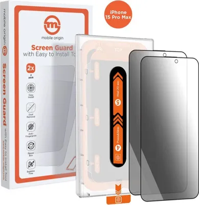 Obrázok produktu pre Mobile Origin SGA-FP-I15PROMAX-2PK, Apple, iPhone 15 Pro Max, Odolné proti poškriabaniu, Odolné proti nárazu, Odolné voči pádom, Odolné voči nárazom,..., Priehľadná, Čierna, 2 kusov