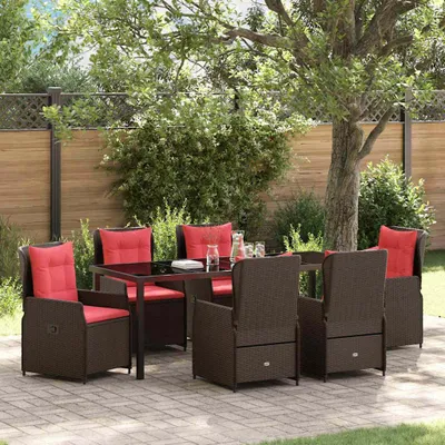 Image de Maison Exclusive - Ensemble de jardin avec coussins 7 pièces en polyrotin marron