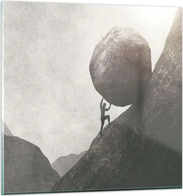 Produktbild von Bilder auf glas - Einteilig - Sisyphus Arbeit Stein - 30x30cm - Glasbilder - Wandbilder - Bilder - zum Aufhängen bereit - Wanddekoration aus Glas - Glas Bilder - Wandbild auf Glas - GAC30x30-5105