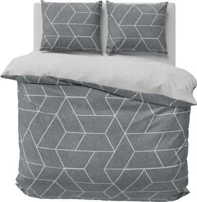 Produktbild von Winter Bettwäsche 200x200 cm geometrisch grau anthrazit Flausch Warme Fleece