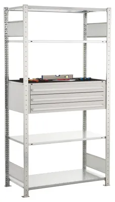 Produktbild von Fachbodenregal mit 3 Schubladen - Grundr.2000x1000x 500 mm, 4 Böden